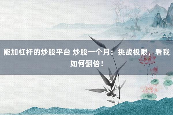 能加杠杆的炒股平台 炒股一个月：挑战极限，看我如何翻倍！
