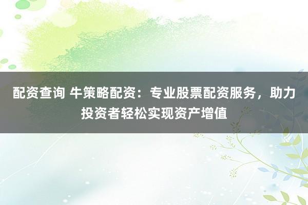 配资查询 牛策略配资：专业股票配资服务，助力投资者轻松实现资产增值