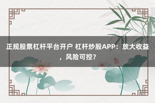 正规股票杠杆平台开户 杠杆炒股APP:放大收益,风险可控?