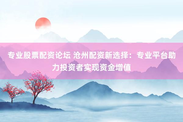 专业股票配资论坛 沧州配资新选择：专业平台助力投资者实现资金增值
