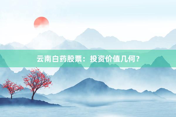 云南白药股票：投资价值几何？