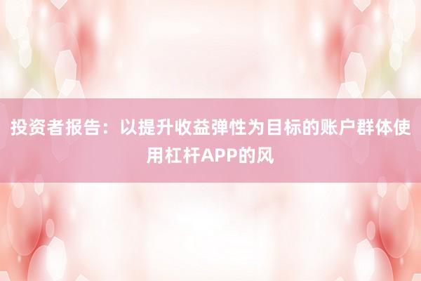 投资者报告：以提升收益弹性为目标的账户群体使用杠杆APP的风
