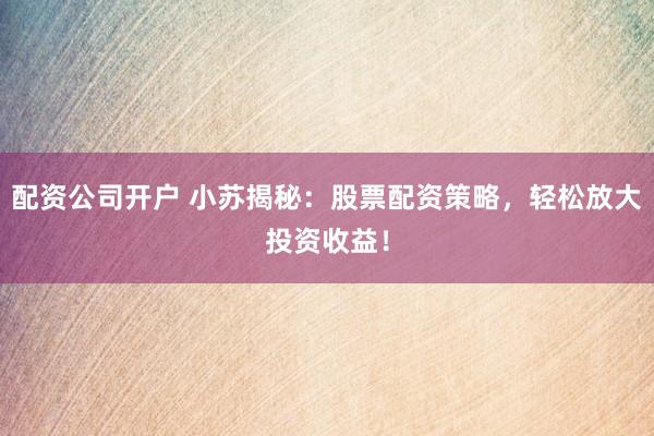 配资公司开户 小苏揭秘：股票配资策略，轻松放大投资收益！